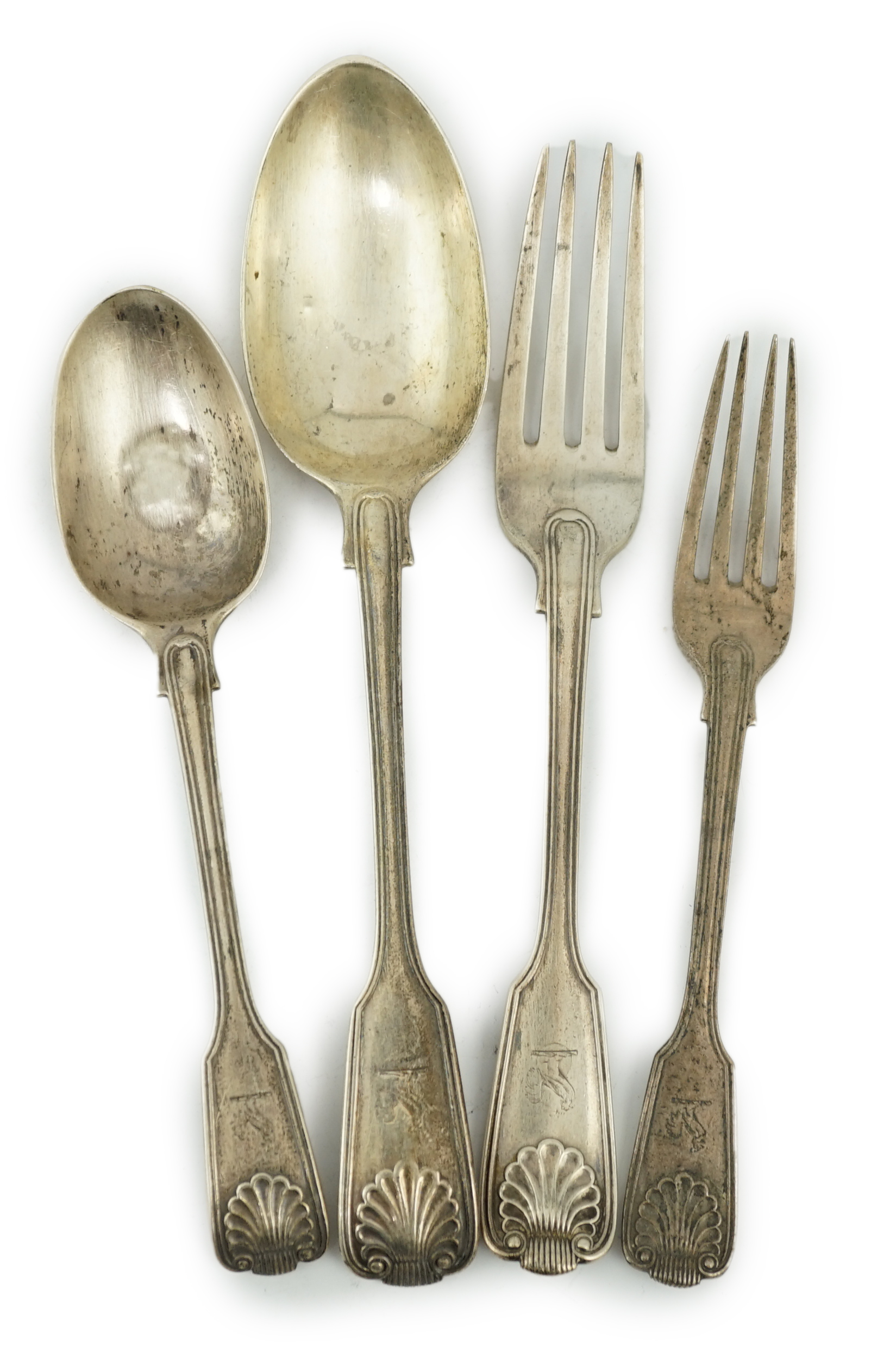 A part canteen of Victorian silver fiddle, thread and shell pattern flatware by George Adams